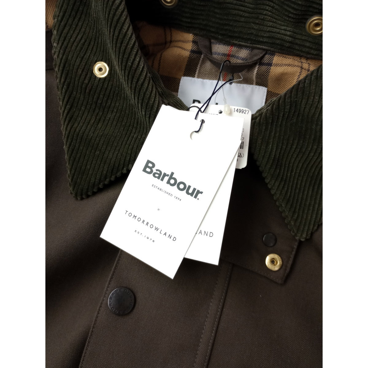 新品  BARBOUR×TOMORROWLAND  バブアー トゥモローランド TRANSPORT ウール コットン フーデッド ショートコート アウター  カーキ 38 (8M＋2680)