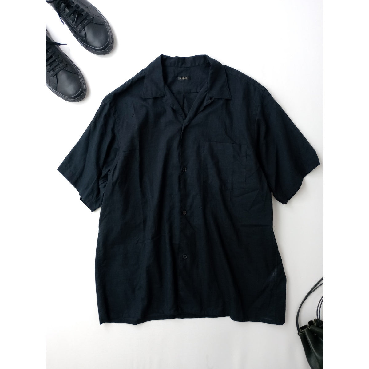 COMOLI コモリ KHADI コットン 半袖オープンカラーシャツ  黒 ブラック メンズ【中古】