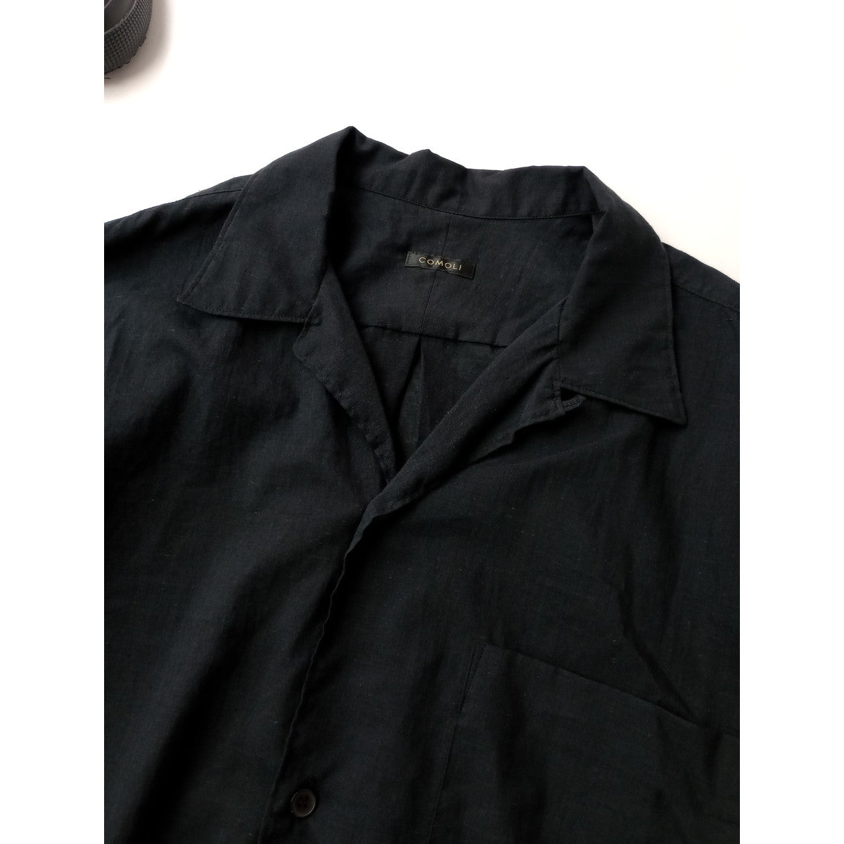 COMOLI コモリ KHADI コットン 半袖オープンカラーシャツ  黒 ブラック メンズ【中古】