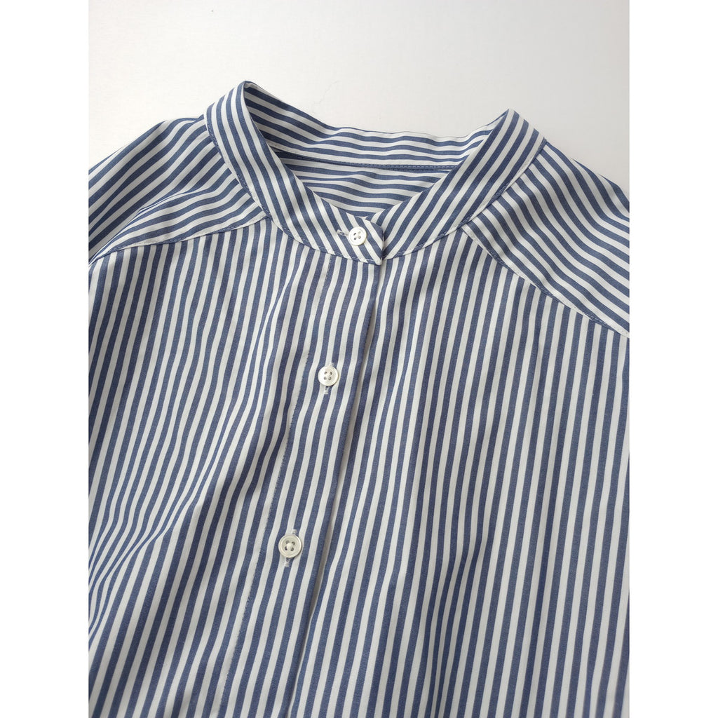 25年 SOEJU  ソージュ  バンドカラー ロング  長袖  シャツ ブルー 白 【中古】
