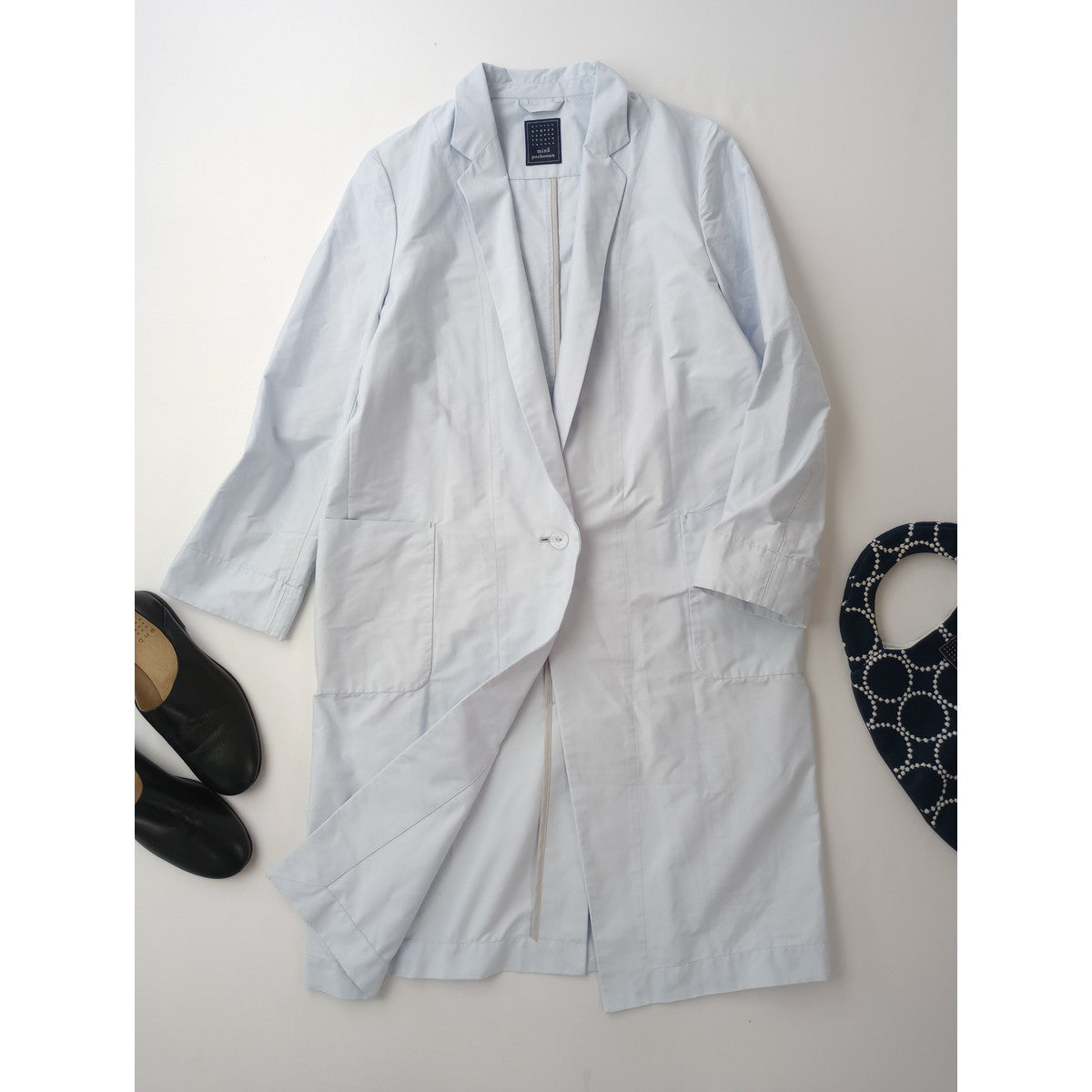 美品 mina perhonen ミナペルホネン valo ロング チェスターコート  ライトブルー  38