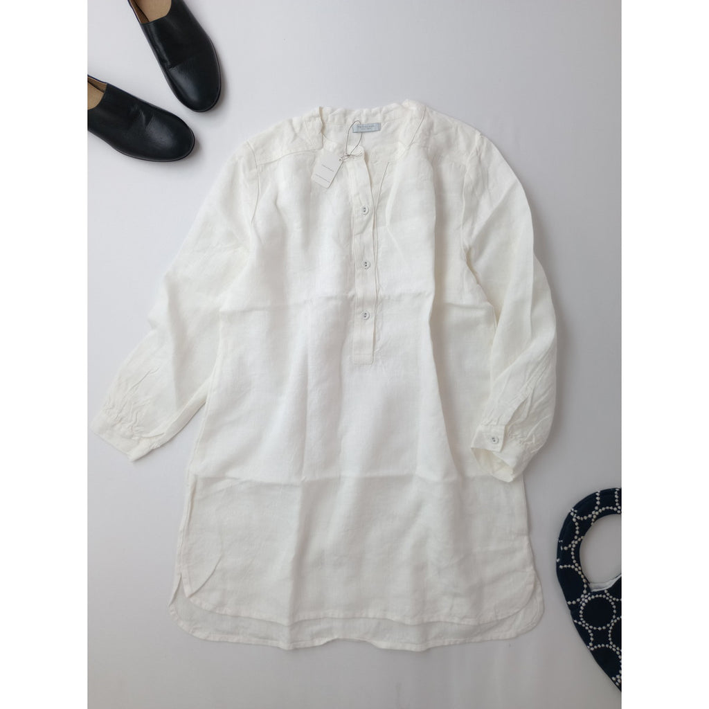 新品 fog linen work フォグリネンワーク キーネック ヘンリーネック バンドカラー プルオーバー シャツ ブラウス 白 【中古】