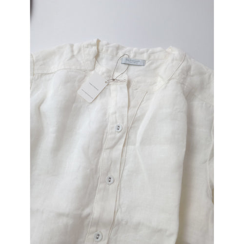 新品 fog linen work フォグリネンワーク キーネック ヘンリーネック バンドカラー プルオーバー シャツ ブラウス 白 【中古】
