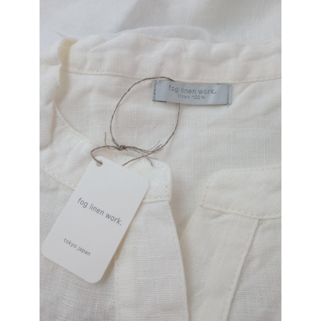 新品 fog linen work フォグリネンワーク キーネック ヘンリーネック バンドカラー プルオーバー シャツ ブラウス 白 【中古】