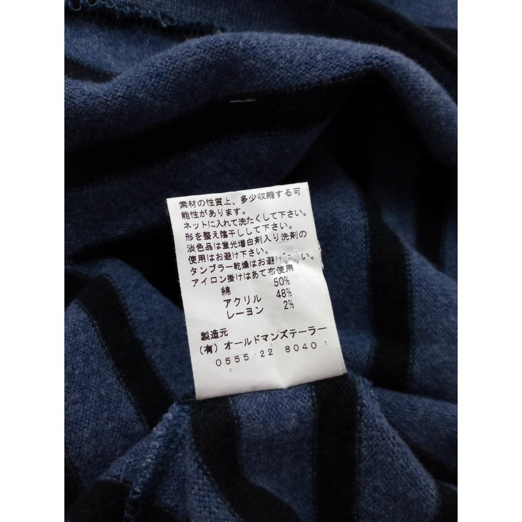R&D.M.Co- オールドマンズテーラー  ボーダー クルーネック コットン ニット  プルオーバー  バック ボタン ネイビー 【中古】
