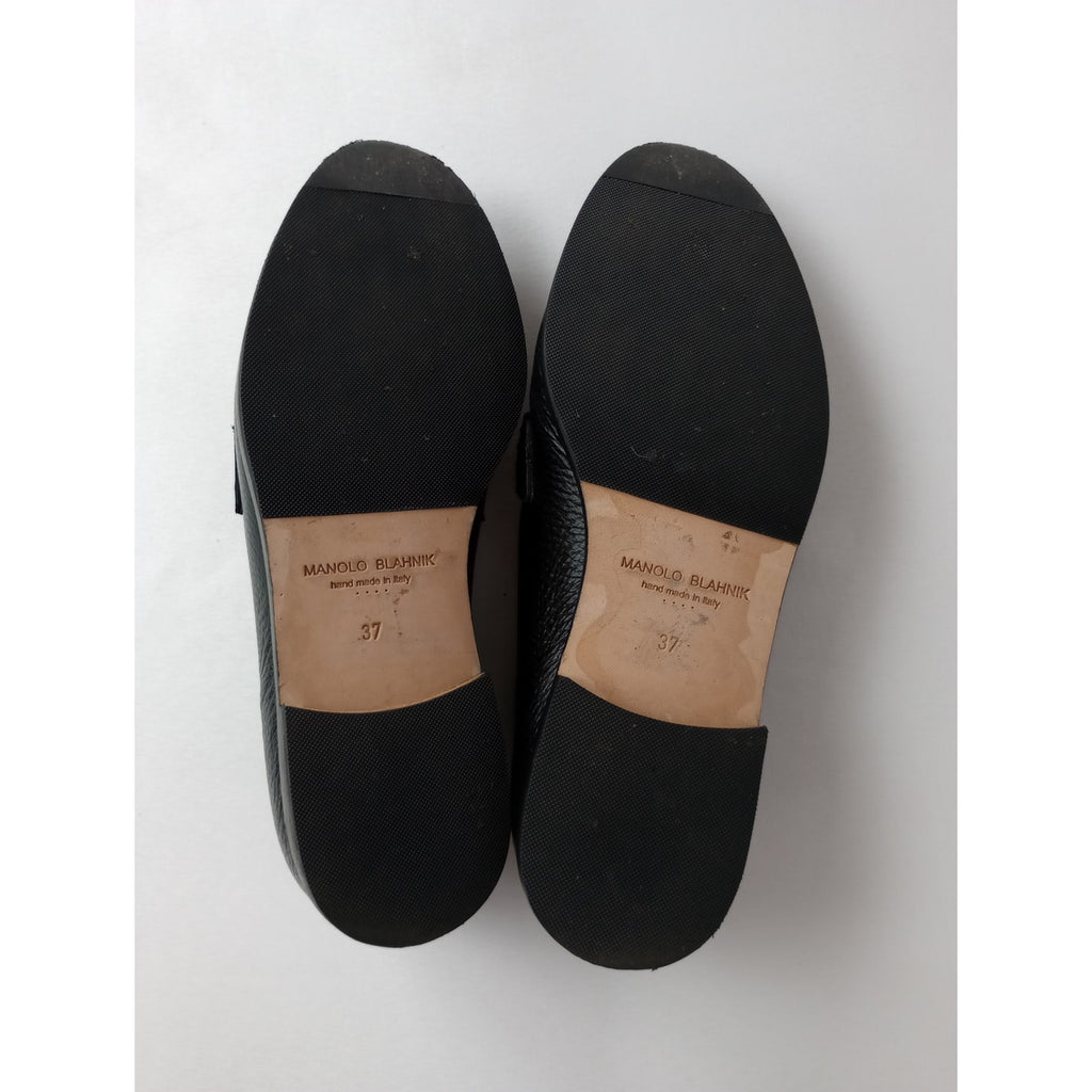 MANOLO BLAHNIK マノロブラニク PERRITA ペニーローファー シューズ 靴 黒 ブラック 37 【中古】