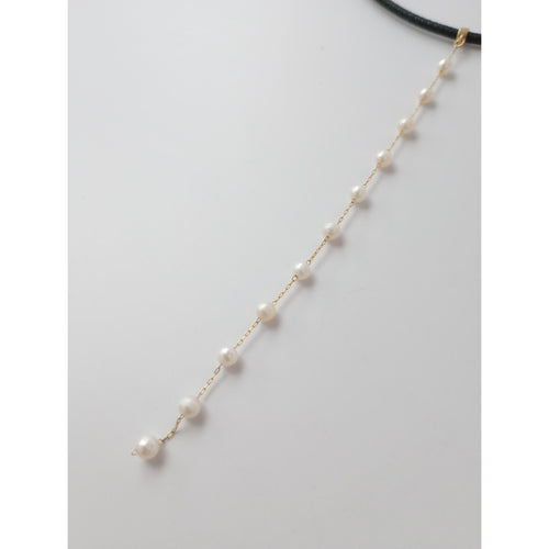 MIZUKI ミズキ 14K 585 パール レザー チョーカー  ネックレス  白 黒 ゴールド【中古】
