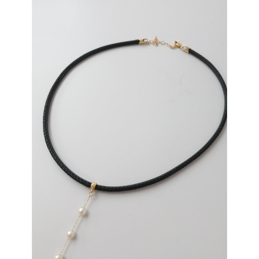 MIZUKI ミズキ 14K 585 パール レザー チョーカー  ネックレス  白 黒 ゴールド【中古】