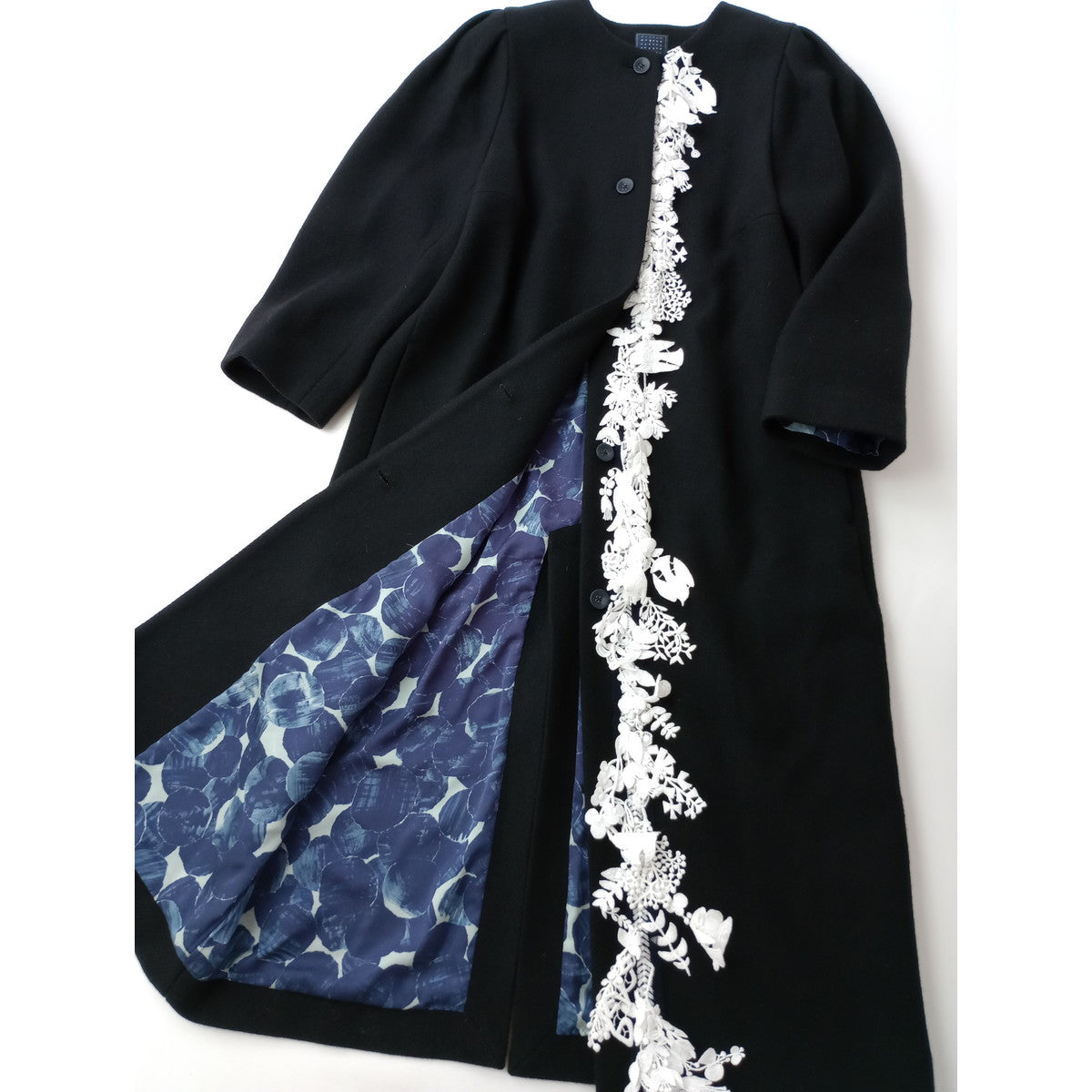 mina perhonen ミナペルホネン forest parade フォレストパレード ロング コート ウール 毛 100％  38 黒 ブラック【中古】