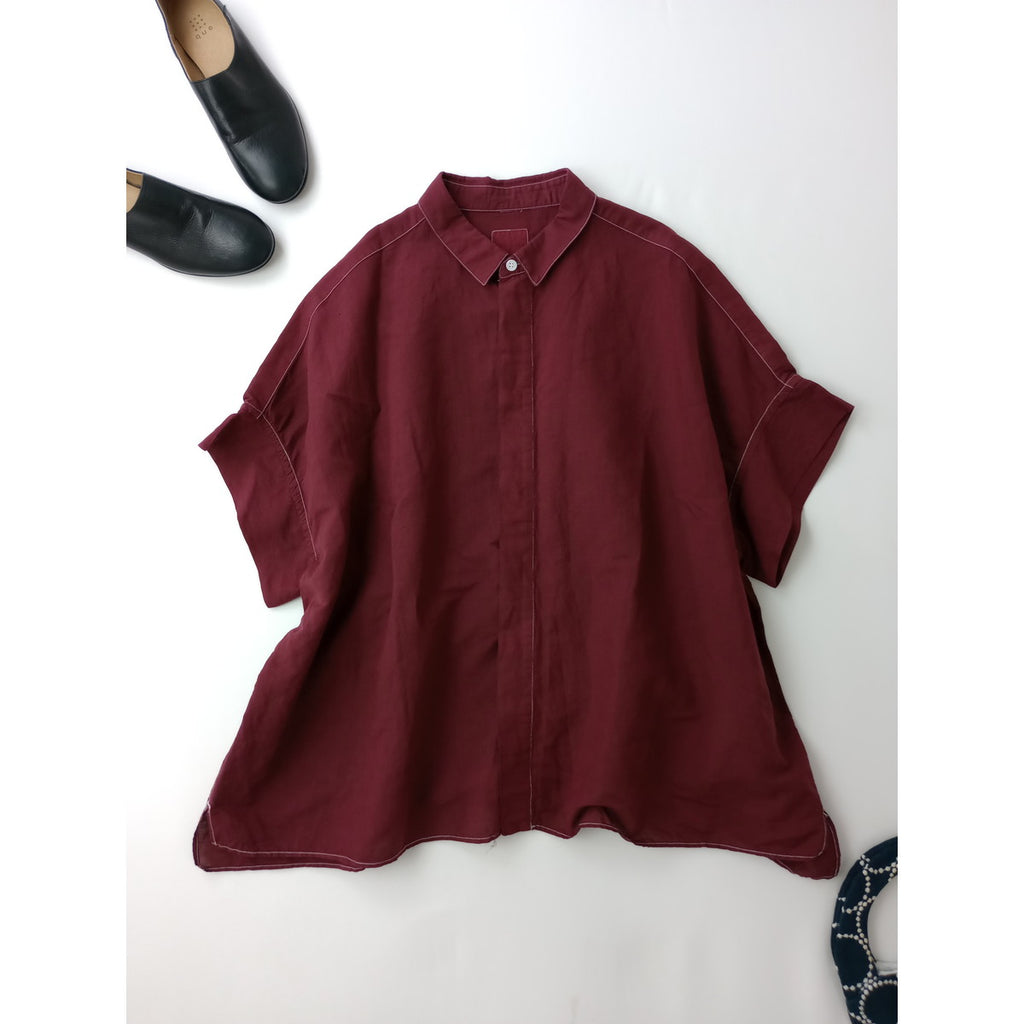 〈染〉 TOUJOURS トゥジュー  ワイド シャツトップス ブルゴーニュ  【中古】