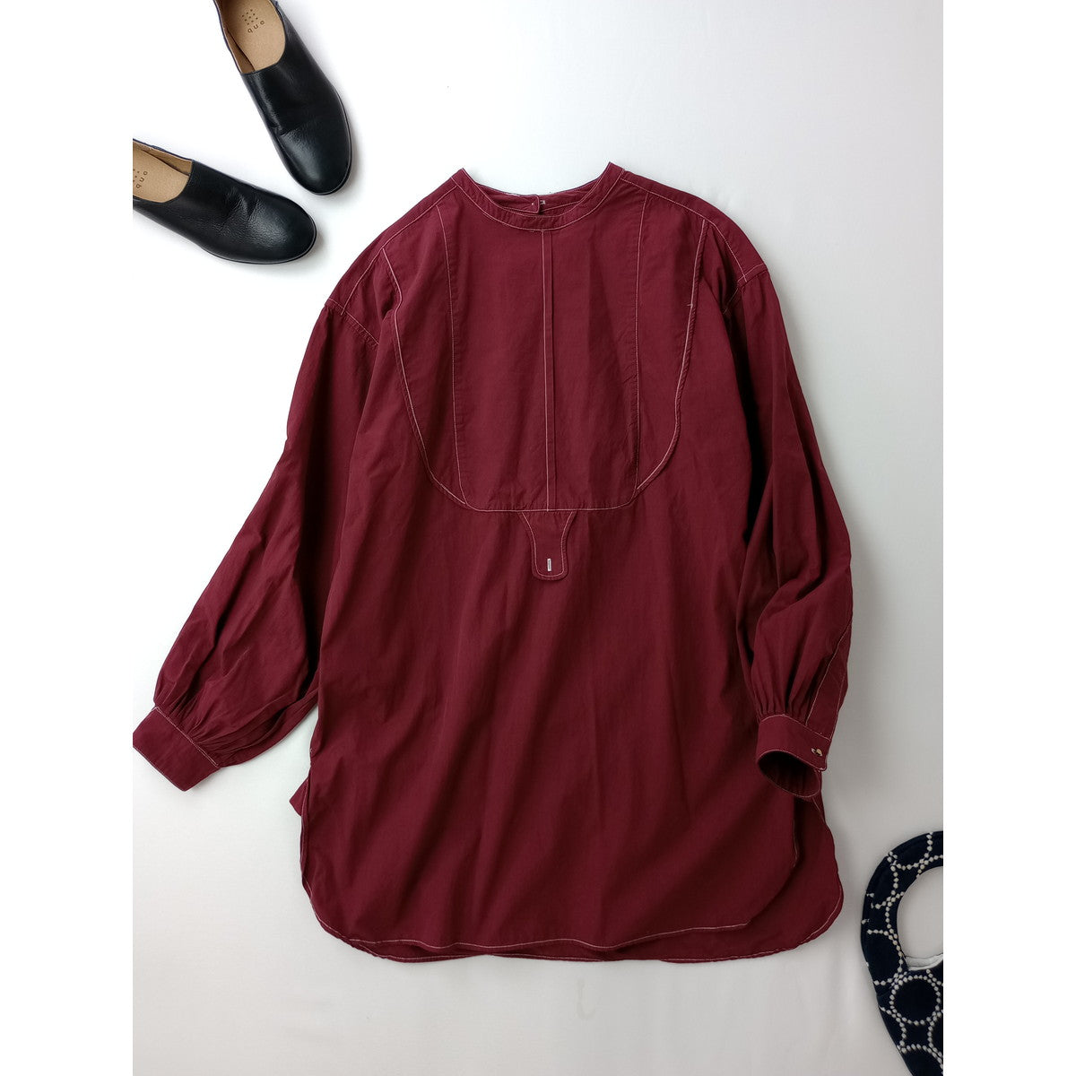 〈染〉 TODAYFUL トゥディフル  ヴィンテージ ドレス  シャツ トップス ブルゴーニュ 【中古】