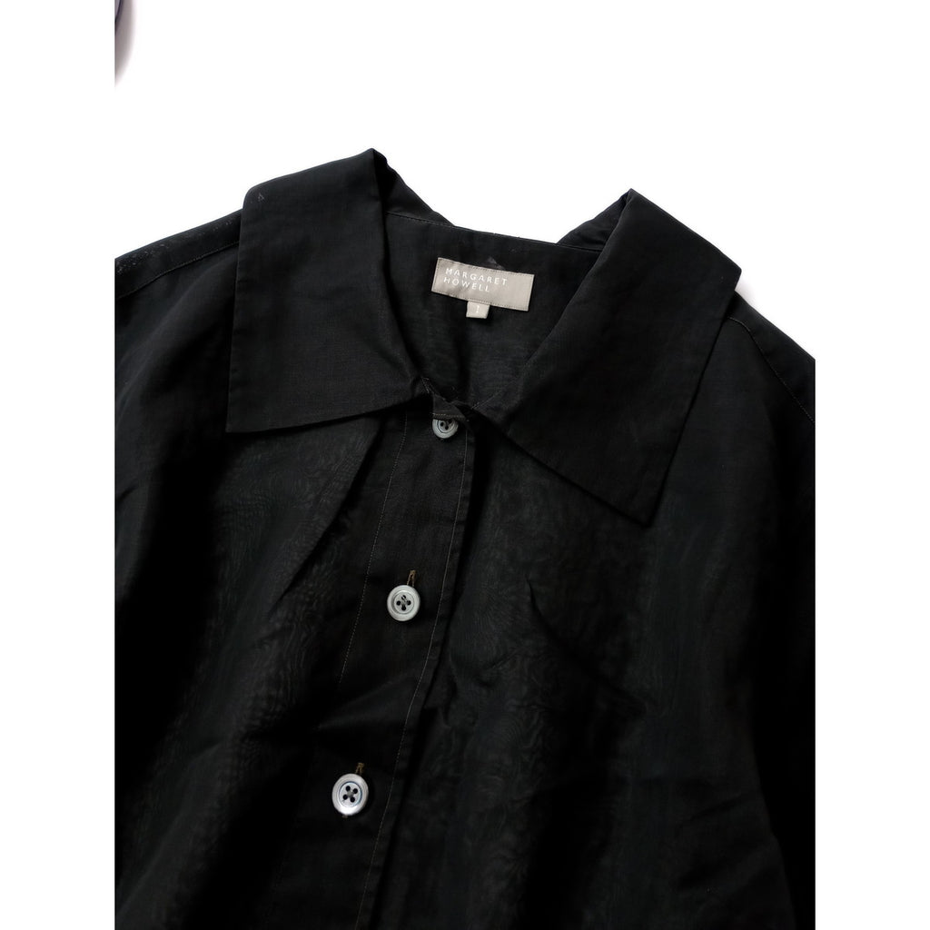 〈染〉マーガレットハウエル  MARGARET HOWELL  COTTON ORGANZA  シアー シャツ ブラウス  1  黒 ブラック 【中古】