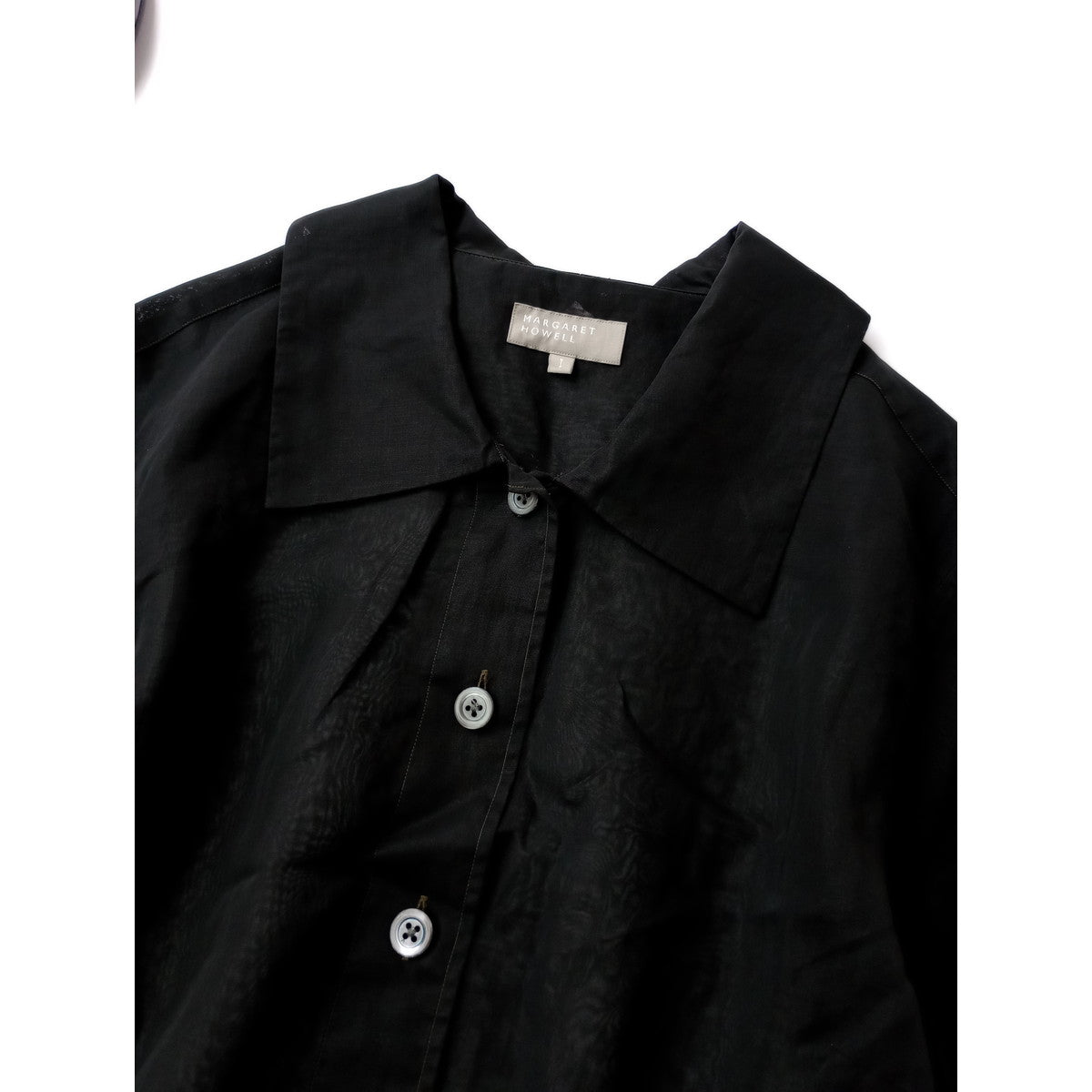 〈染〉マーガレットハウエル  MARGARET HOWELL  COTTON ORGANZA  シアー シャツ ブラウス  1  黒 ブラック 【中古】