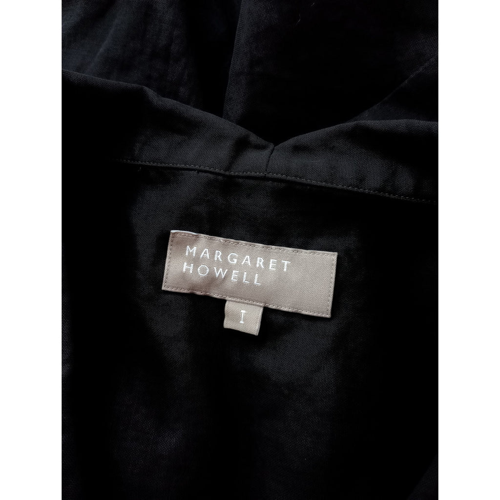 〈染〉マーガレットハウエル  MARGARET HOWELL  COTTON ORGANZA  シアー シャツ ブラウス  1  黒 ブラック 【中古】