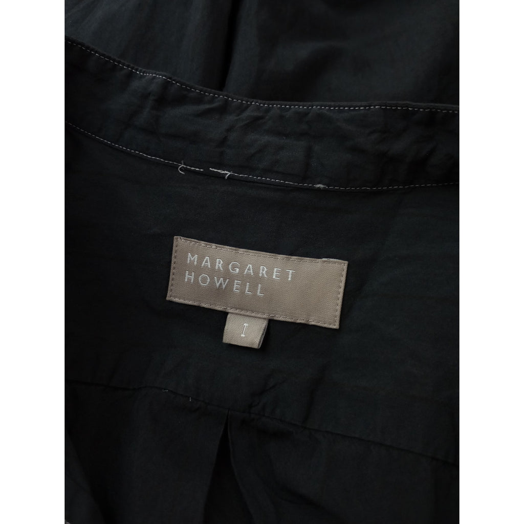 〈染〉MARGARET HOWELL  マーガレットハウエル ノーカラー   長袖 トップス 黒 ブラック 2 【中古】