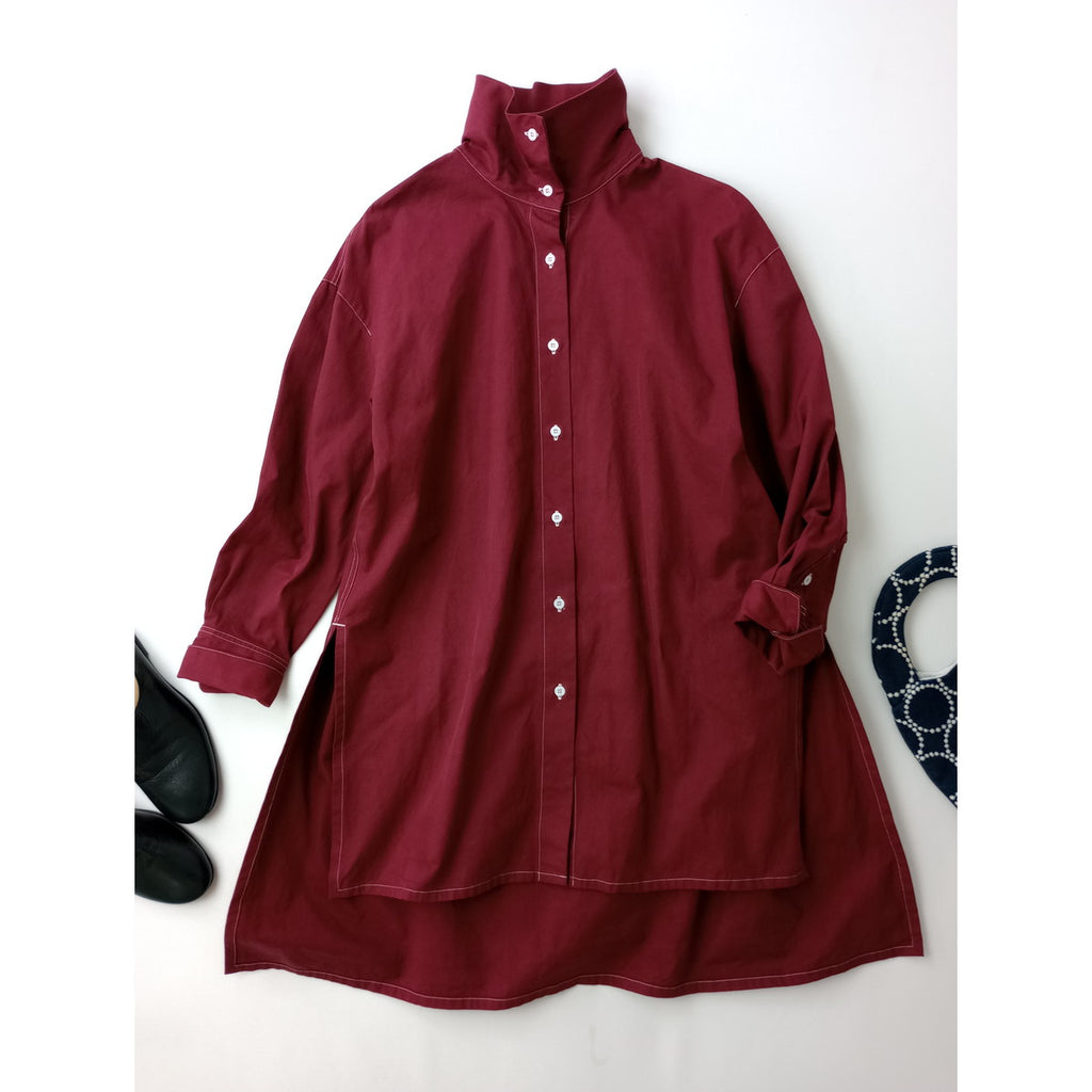 〈染〉CABaN キャバン ハイネック ロング 長袖 シャツ トップス  ブルゴーニュ 0