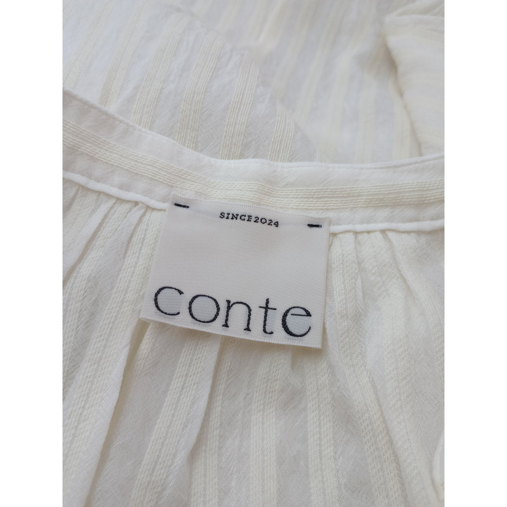 25SS conte コンテ ドビーストライプボリュームスリーブ 長袖 ブラウス シャツ トップス 生成り【中古】