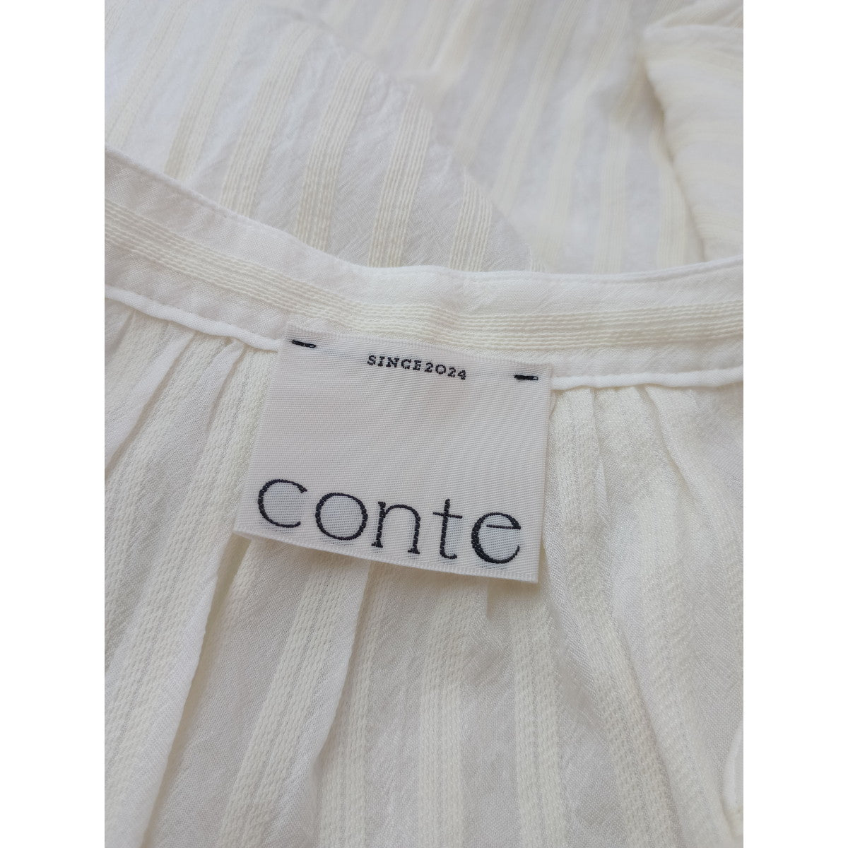 25SS conte コンテ ドビーストライプボリュームスリーブ 長袖 ブラウス シャツ トップス 生成り【中古】
