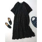 ne Quittez pas ヌキテパ Cotton Voile Dot Hemla Dress コットン 綿 100％  刺繍 ロングワンピース ドレス 黒 ブラック インド製 【中古】