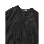 ne Quittez pas ヌキテパ Cotton Voile Dot Hemla Dress コットン 綿 100％  刺繍 ロングワンピース ドレス 黒 ブラック インド製 【中古】