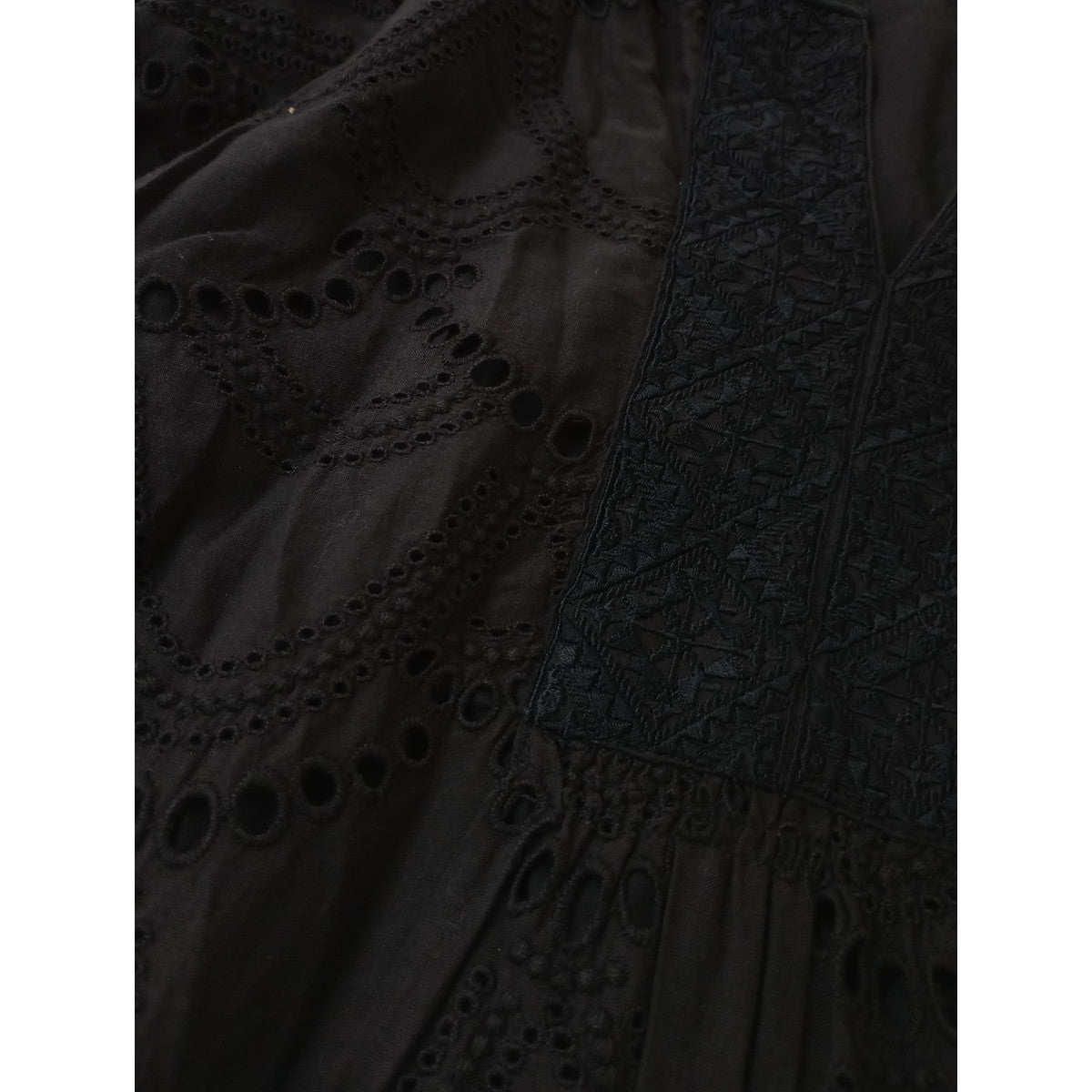 ne Quittez pas ヌキテパ Cotton Voile Dot Hemla Dress コットン 綿 100％  刺繍 ロングワンピース ドレス 黒 ブラック インド製 【中古】