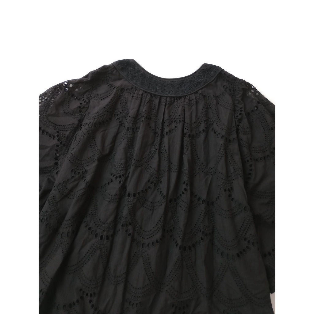 ne Quittez pas ヌキテパ Cotton Voile Dot Hemla Dress コットン 綿 100％  刺繍 ロングワンピース ドレス 黒 ブラック インド製 【中古】