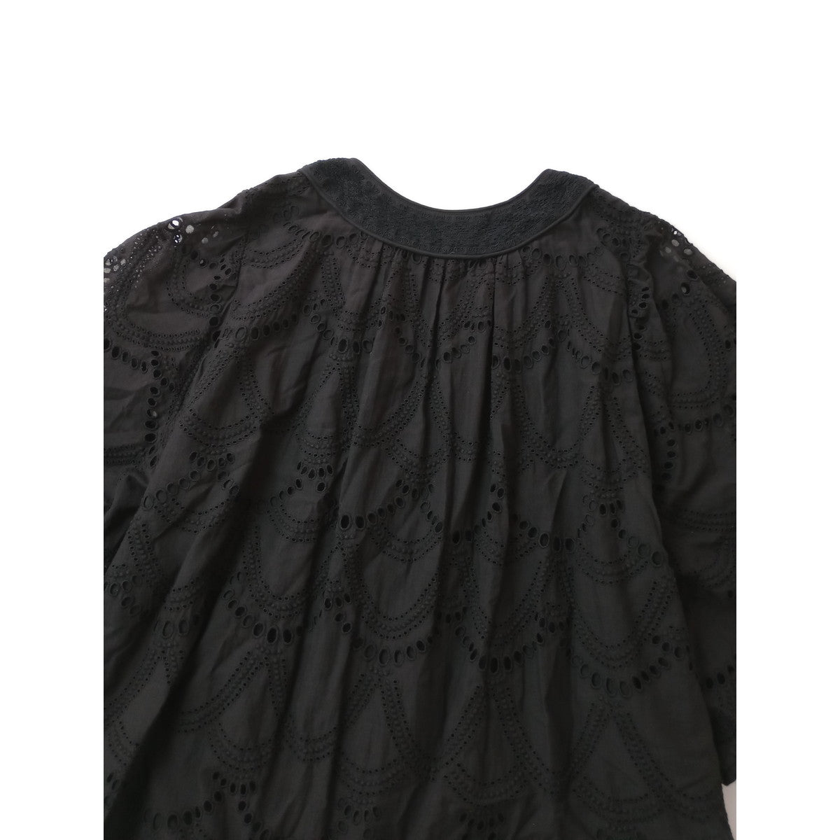 ne Quittez pas ヌキテパ Cotton Voile Dot Hemla Dress コットン 綿 100％  刺繍 ロングワンピース ドレス 黒 ブラック インド製 【中古】