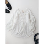 26SS  Muche et Muchette ミュッシェエミュセット Coquette Lace Trimmed Top レース 刺繍 ブラウス トップス  長袖 白  0/S 【中古】