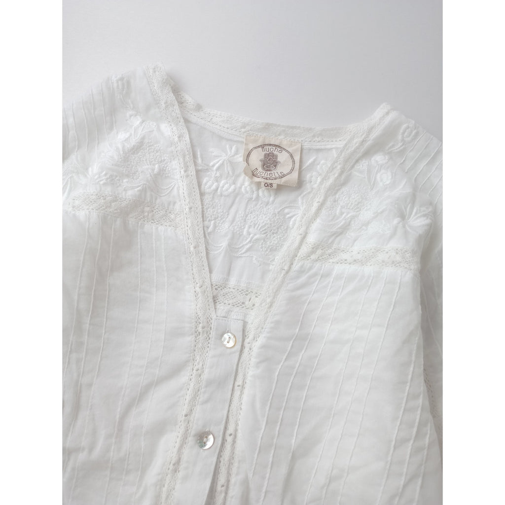 26SS  Muche et Muchette ミュッシェエミュセット Coquette Lace Trimmed Top レース 刺繍 ブラウス トップス  長袖 白  0/S 【中古】