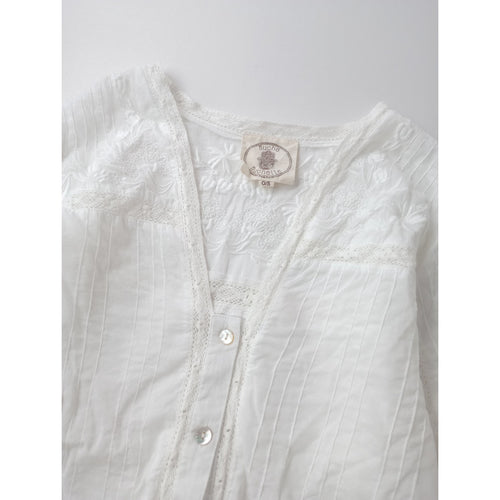 26SS  Muche et Muchette ミュッシェエミュセット Coquette Lace Trimmed Top レース 刺繍 ブラウス トップス  長袖 白  0/S 【中古】