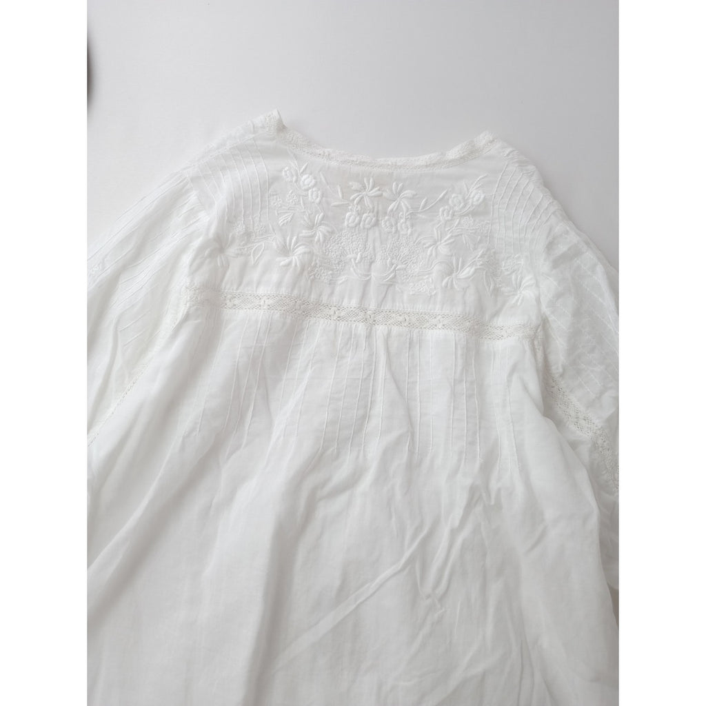 26SS  Muche et Muchette ミュッシェエミュセット Coquette Lace Trimmed Top レース 刺繍 ブラウス トップス  長袖 白  0/S 【中古】
