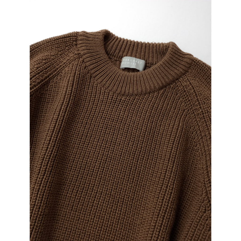 MARGARET HOWELL マーガレットハウエル CORD YARN WOOL KNIT クルーネック 長袖 ニット セーター トップス ブラウン 2  (13M＋1075)【中古】