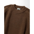 MARGARET HOWELL マーガレットハウエル CORD YARN WOOL KNIT クルーネック 長袖 ニット セーター トップス ブラウン 2  (13M＋1075)【中古】
