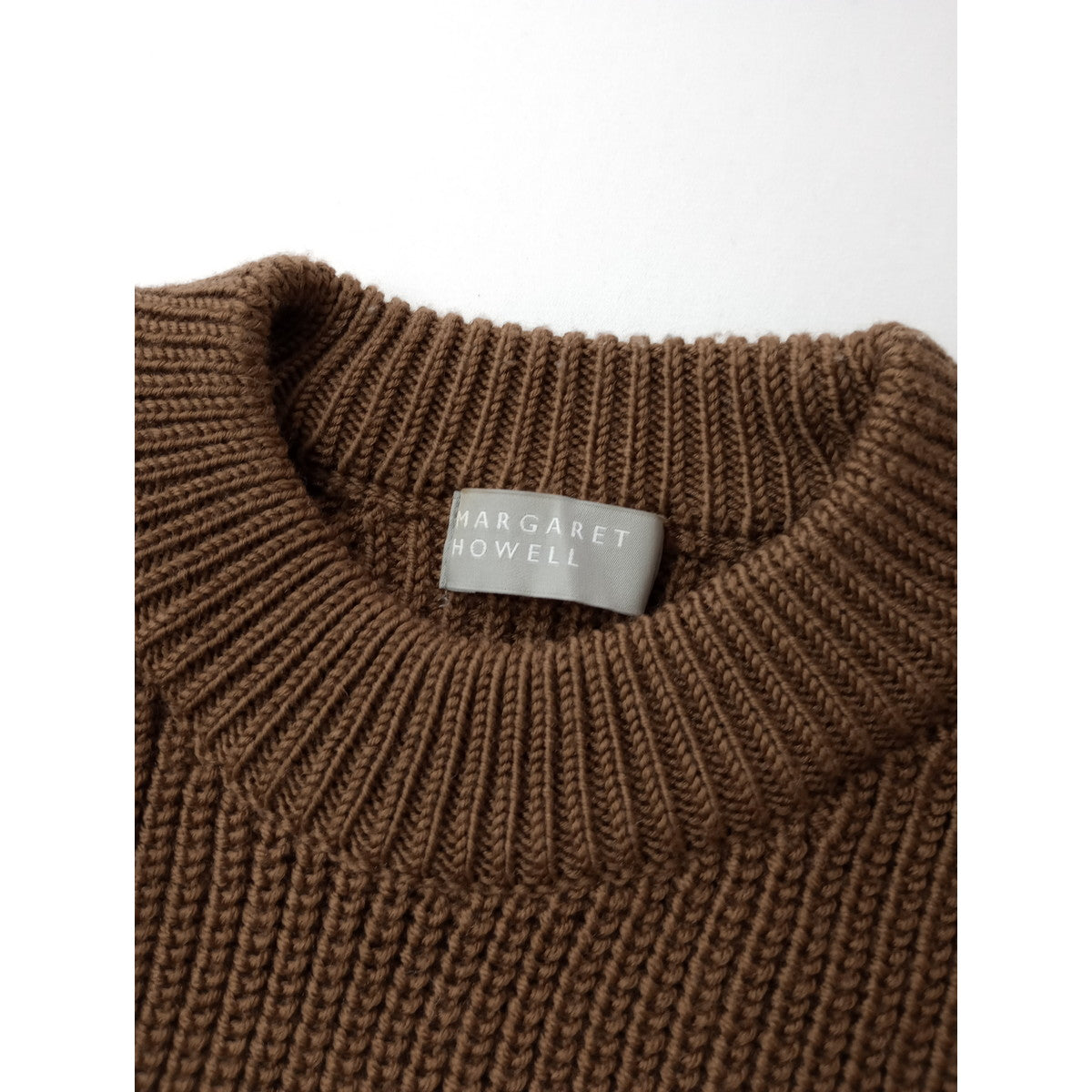 MARGARET HOWELL マーガレットハウエル CORD YARN WOOL KNIT クルーネック 長袖 ニット セーター トップス ブラウン 2  (13M＋1075)【中古】