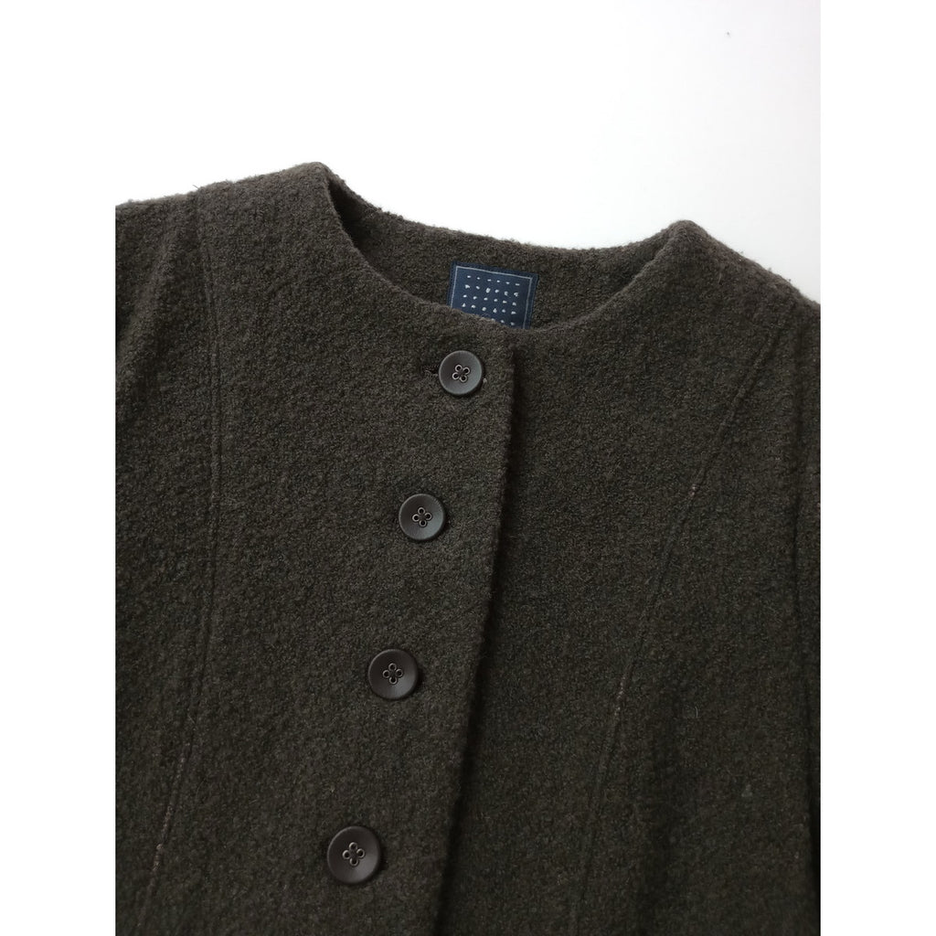 mina perhonen ミナペルホネン puudle ノーカラー ジャケット ウール コットン ダークブラウン  36 【中古】