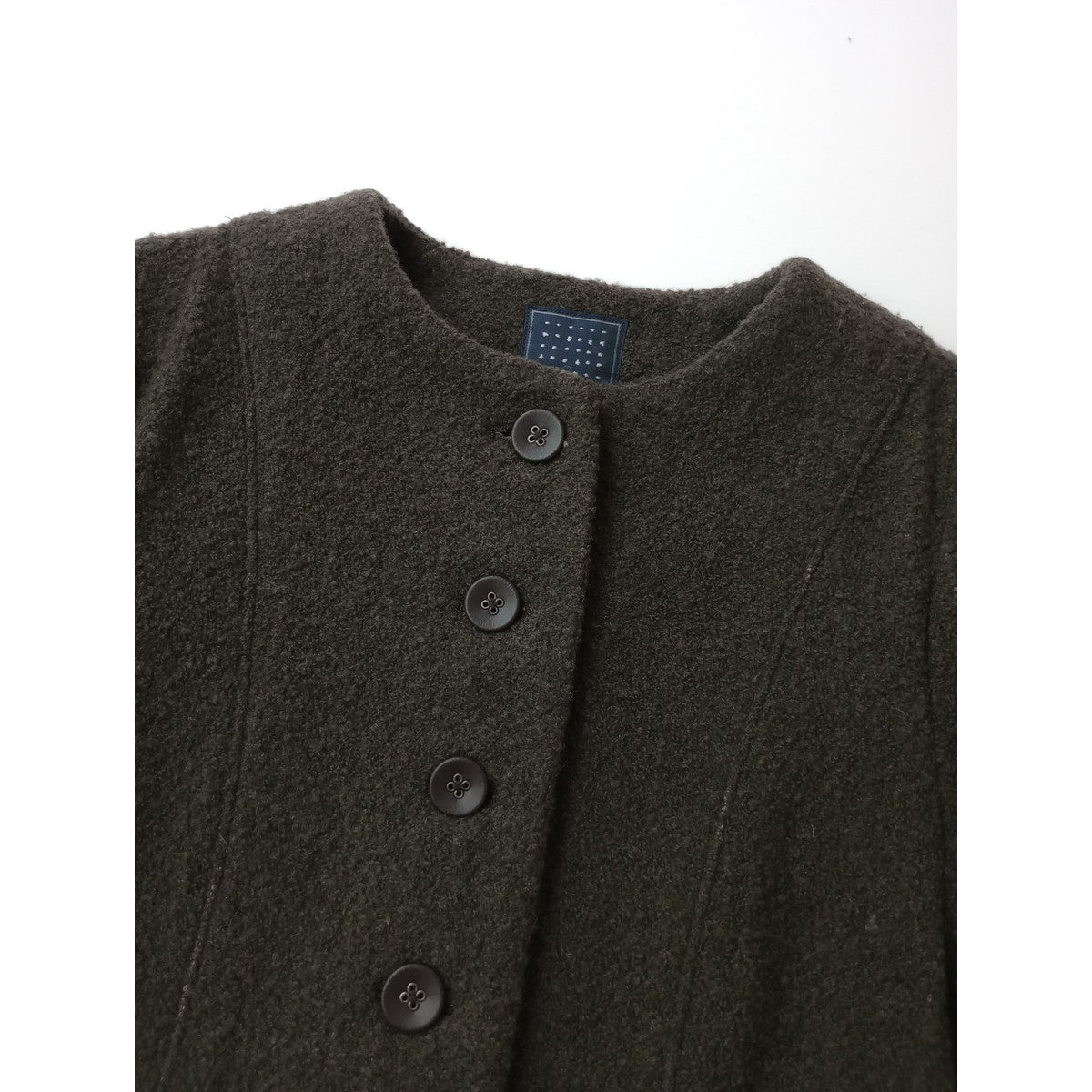 mina perhonen ミナペルホネン puudle ノーカラー ジャケット ウール コットン ダークブラウン  36 【中古】