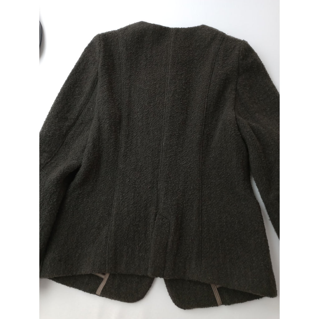 mina perhonen ミナペルホネン puudle ノーカラー ジャケット ウール コットン ダークブラウン  36 【中古】