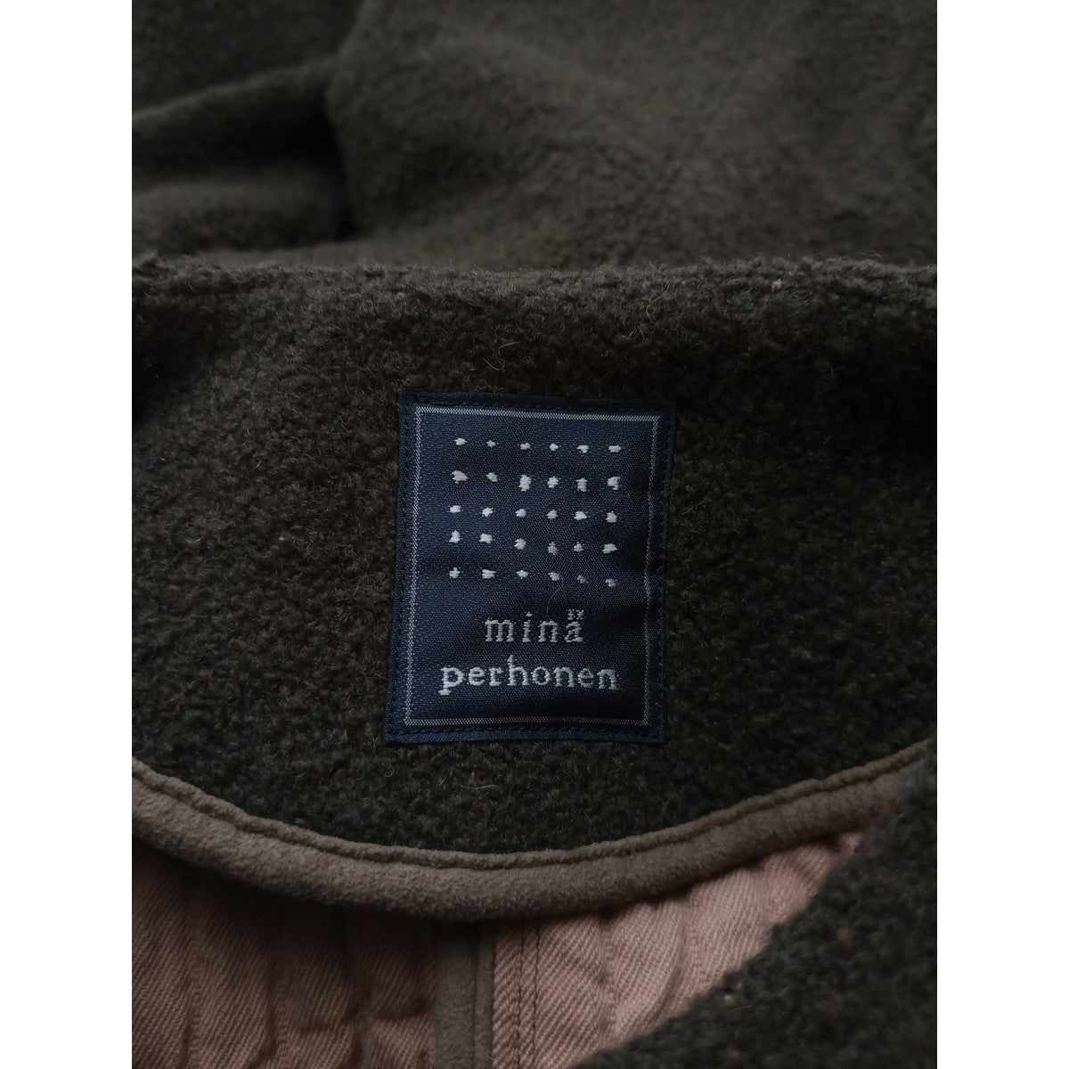 mina perhonen ミナペルホネン puudle ノーカラー ジャケット ウール コットン ダークブラウン  36 【中古】