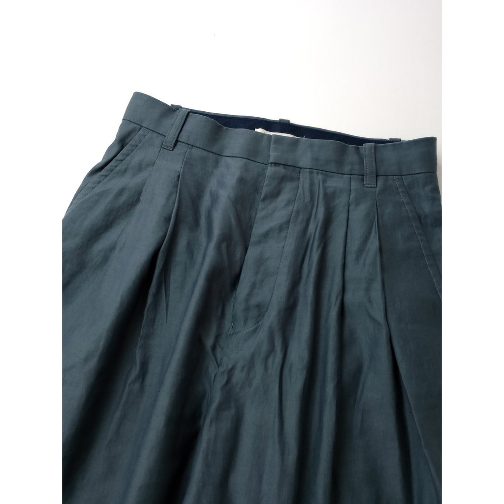 mina perhonen ミナペルホネン aperto リネン コットン タック パンツ ブルーグレー 36【中古】