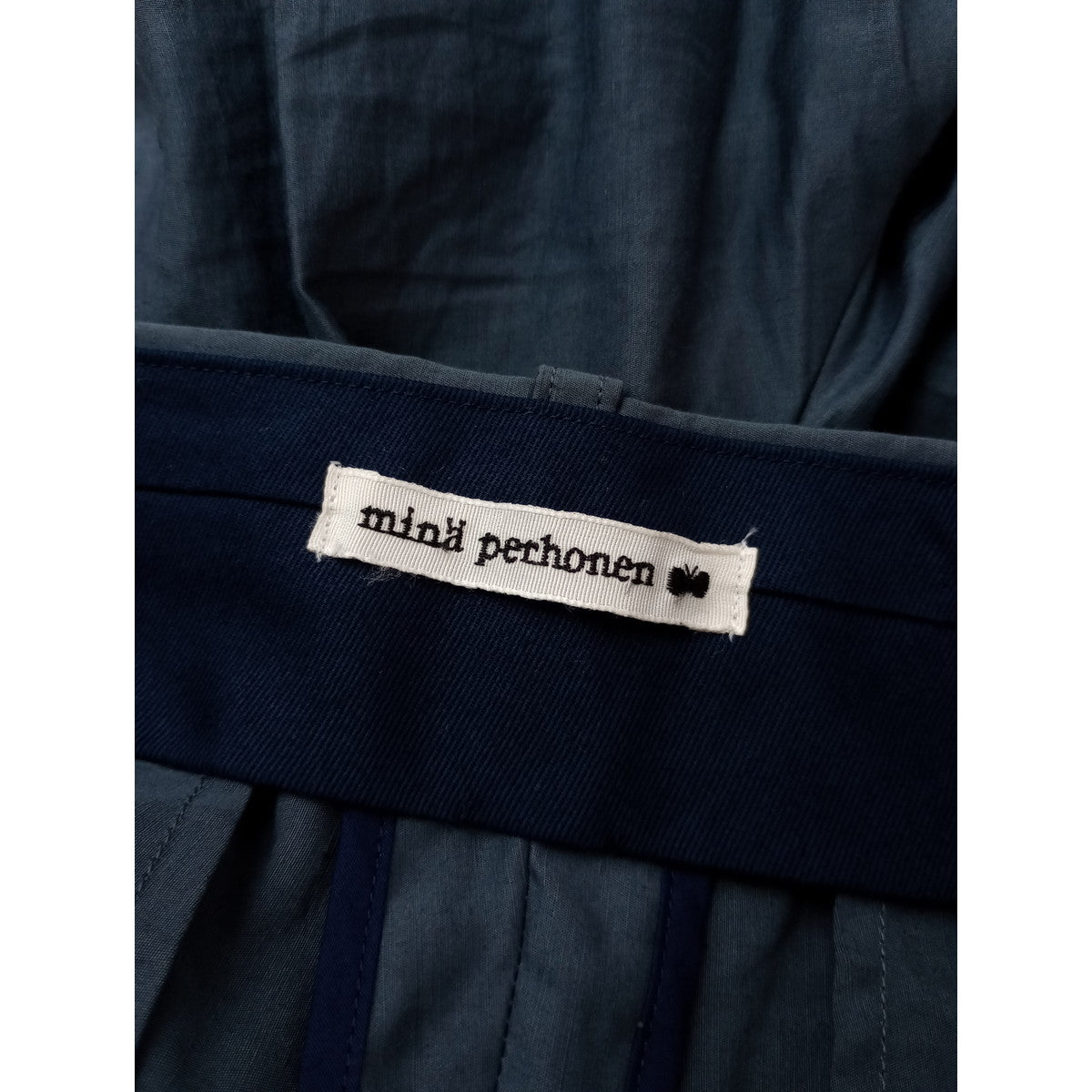 mina perhonen ミナペルホネン aperto リネン コットン タック パンツ ブルーグレー 36【中古】
