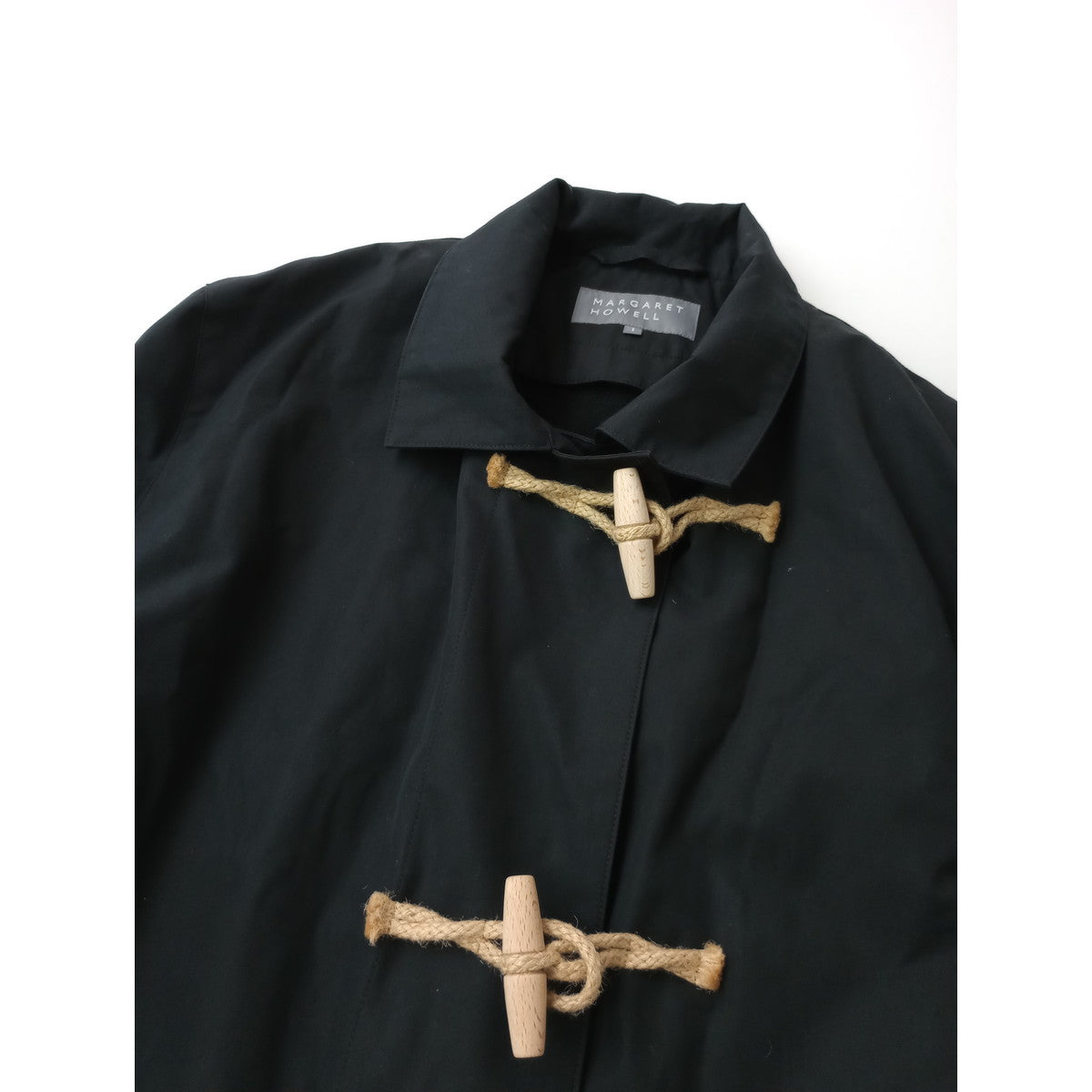 MARGARET HOWELL マーガレットハウエル DENSE COTTON POPLIN ウール ナイロン ダッフル ロング コート 黒 ブラック 1 (13M＋1073) 【中古】