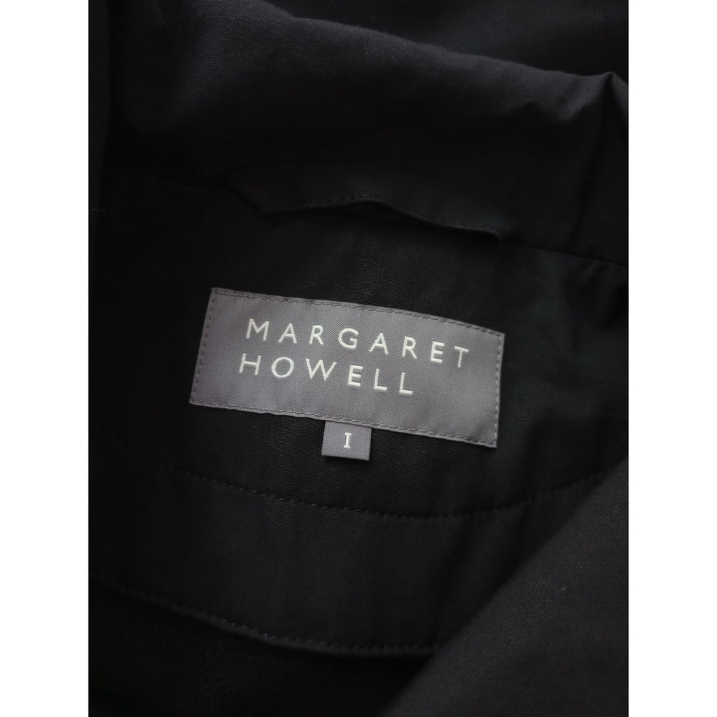 MARGARET HOWELL マーガレットハウエル DENSE COTTON POPLIN ウール ナイロン ダッフル ロング コート 黒 ブラック 1 (13M＋1073) 【中古】