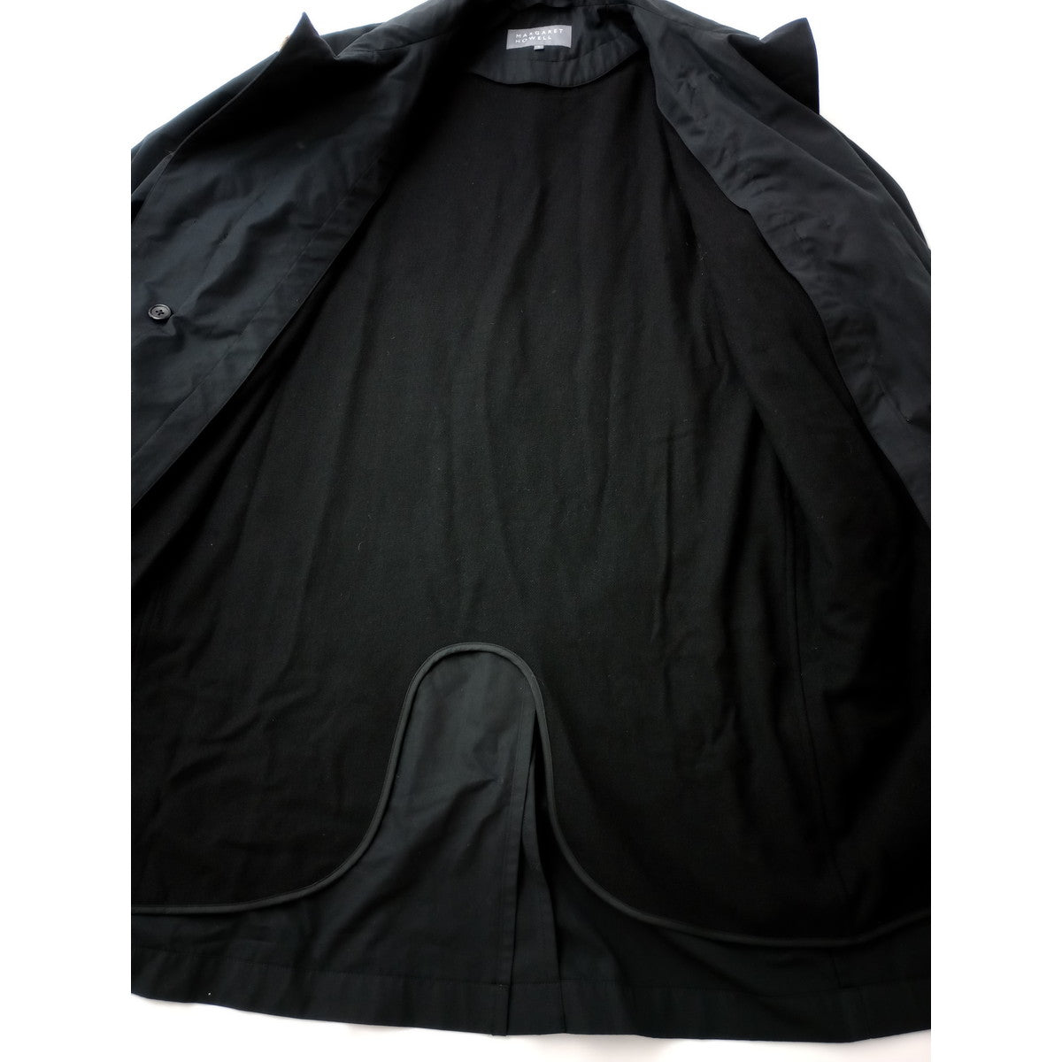 MARGARET HOWELL マーガレットハウエル DENSE COTTON POPLIN ウール ナイロン ダッフル ロング コート 黒 ブラック 1 (13M＋1073) 【中古】