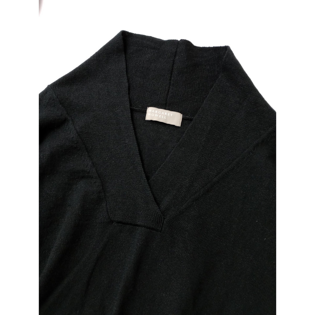MARGARET HOWELL マーガレットハウエルCOTTON LINEN コットン リネン ショールカラー サマー ニット トップス 黒 ブラック 2  【中古】