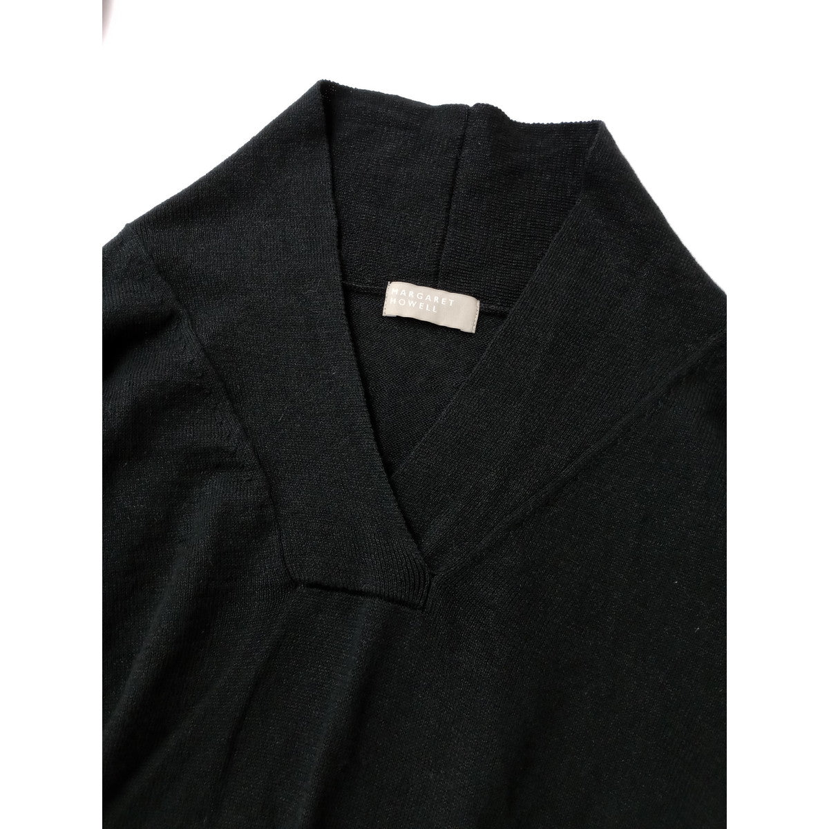 MARGARET HOWELL マーガレットハウエルCOTTON LINEN コットン リネン ショールカラー サマー ニット トップス 黒 ブラック 2  【中古】