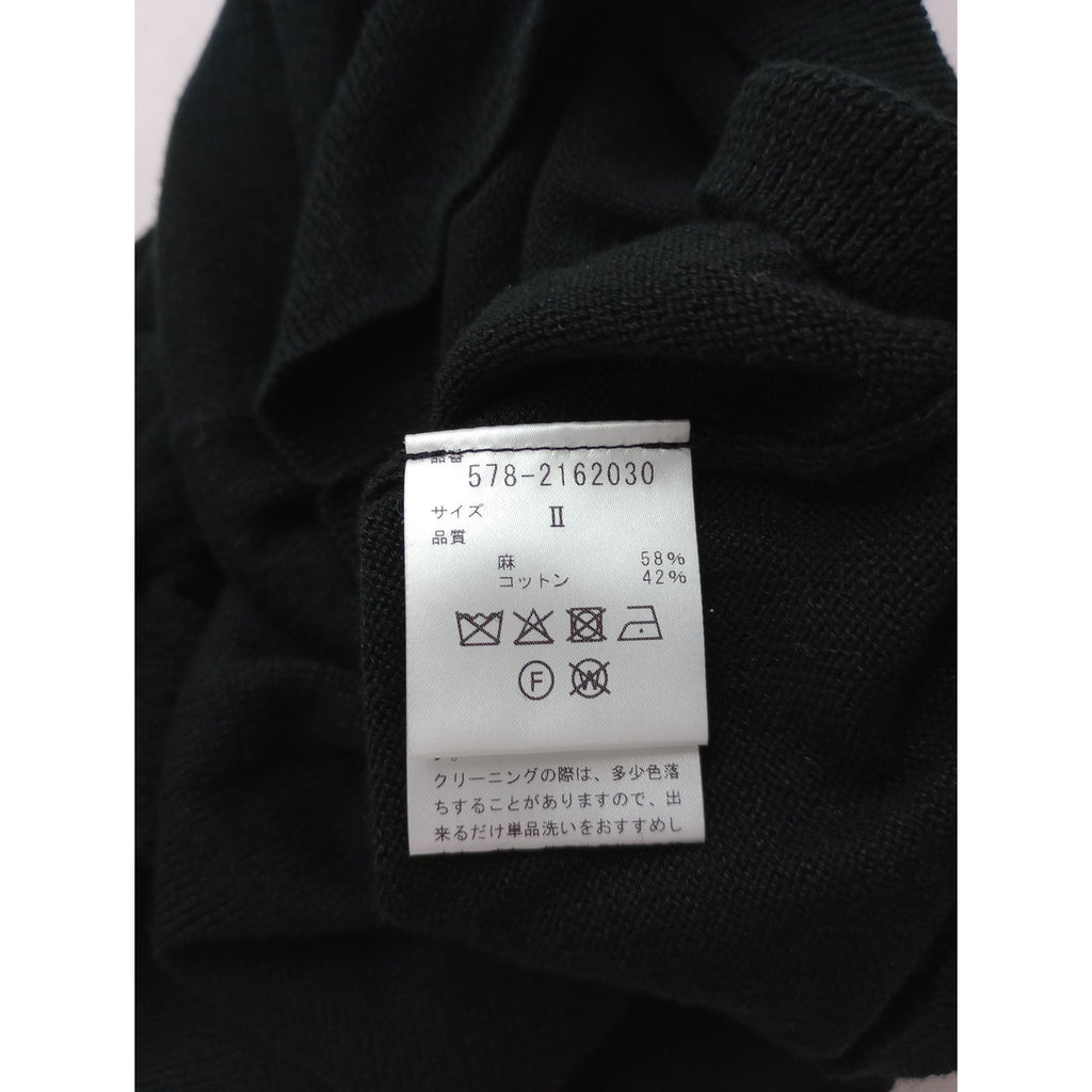 MARGARET HOWELL マーガレットハウエルCOTTON LINEN コットン リネン ショールカラー サマー ニット トップス 黒 ブラック 2  【中古】