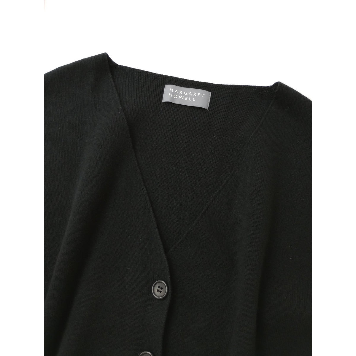 25SS MARGARET HOWELL マーガレットハウエル RIBBED COTTON CASHMERE コットン カシミヤ ニット ベスト トップス 黒 ブラック 2【中古】
