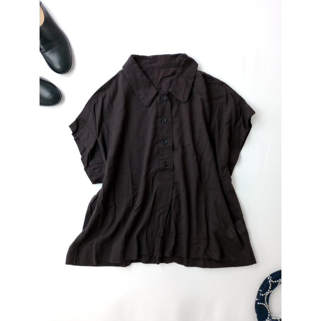 25SS MARGARET HOWELL マーガレットハウエル COTTON CHIFFON SHIRT コットン 綿 100％ シフォン シャツ ブラウス 半袖  ダークブラウン 1 【中古】