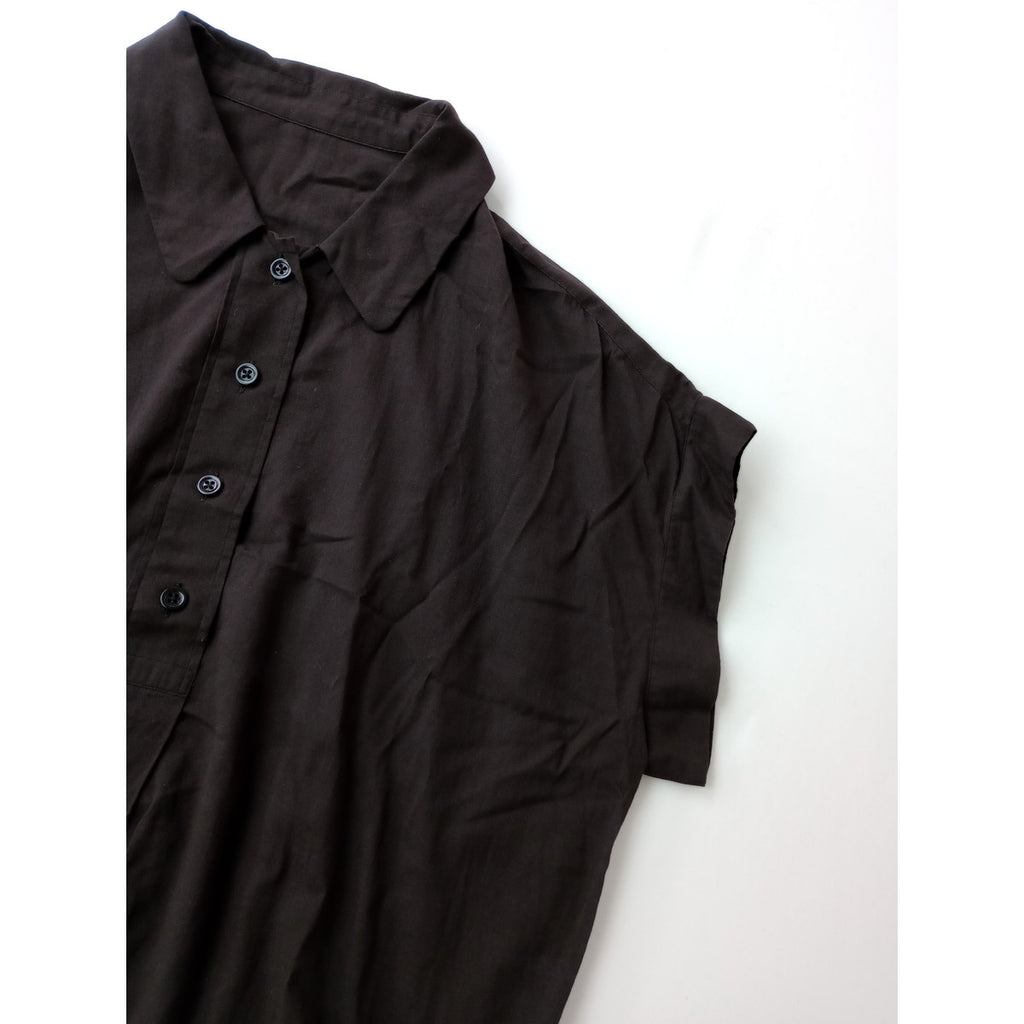 25SS MARGARET HOWELL マーガレットハウエル COTTON CHIFFON SHIRT コットン 綿 100％ シフォン シャツ ブラウス 半袖  ダークブラウン 1 【中古】