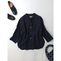 MARGARET HOWELL マーガレットハウエル PLAIN LINEN  バンドカラー  シャツ ブラウス トップス  リネン 麻 100％ 1 ネイビー【中古】